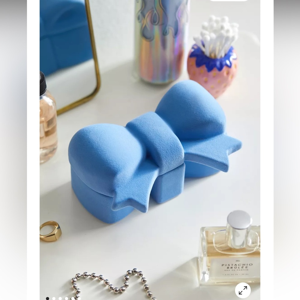 Urban Outfitters Blue Bow Flocked Trinket Box
